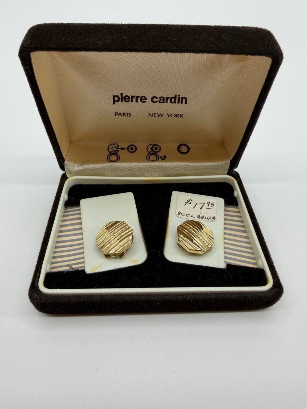 Pierre Cardin Cufflinks Gold Tone Octagon Textured Vintage Box Paris